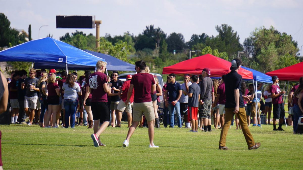 A group of NMSU students at the first tailgate of the season on Saturday, September 16. 