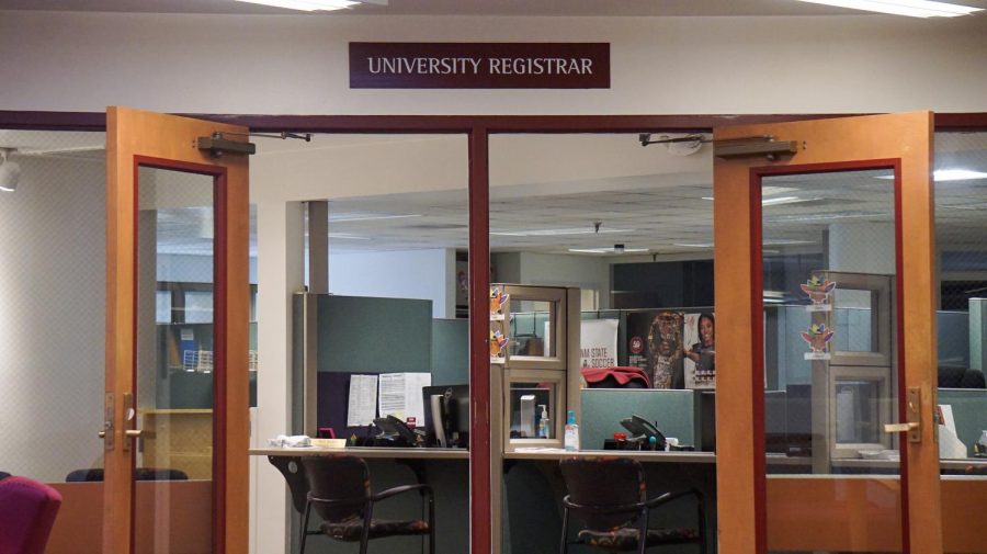The entrance of the University Registrar office located inside the Education Services building. 