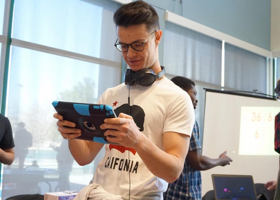 A student piloting one of the many drones featured during Tech Day 