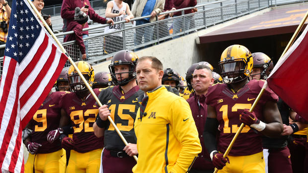 Minnesota Golden Gophers head coach P.J. Fleck waits with his team as they get ready to take to the field in the first half of the University of Minnesota Golden Gophers football Spring Game at TCF Stadium in Minneapolis on Saturday, April 15, 2017. (Special to the Pioneer Press: John Autey)