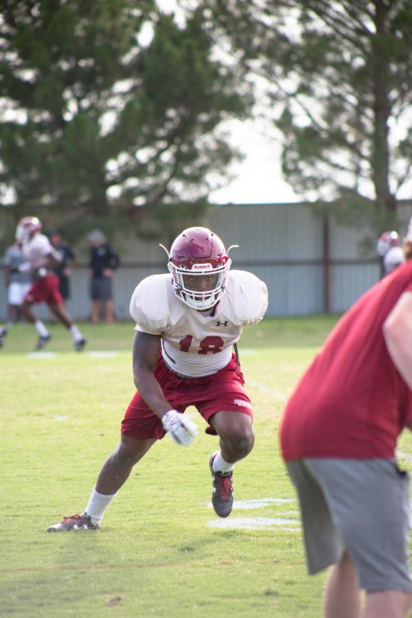 Marcus Buckley going through drills during practice