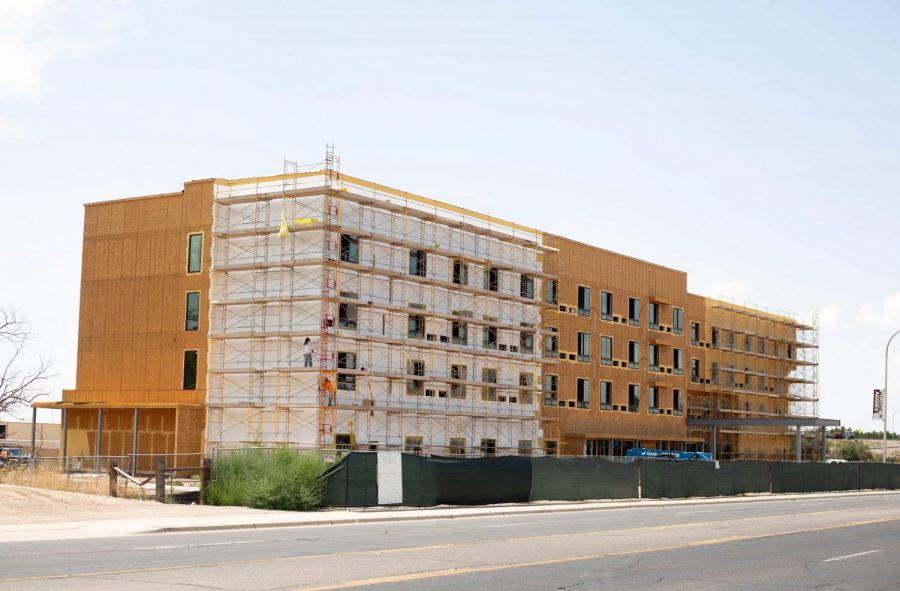 Construction taking place to the new hotel that is being built next to the Convention Center on University.