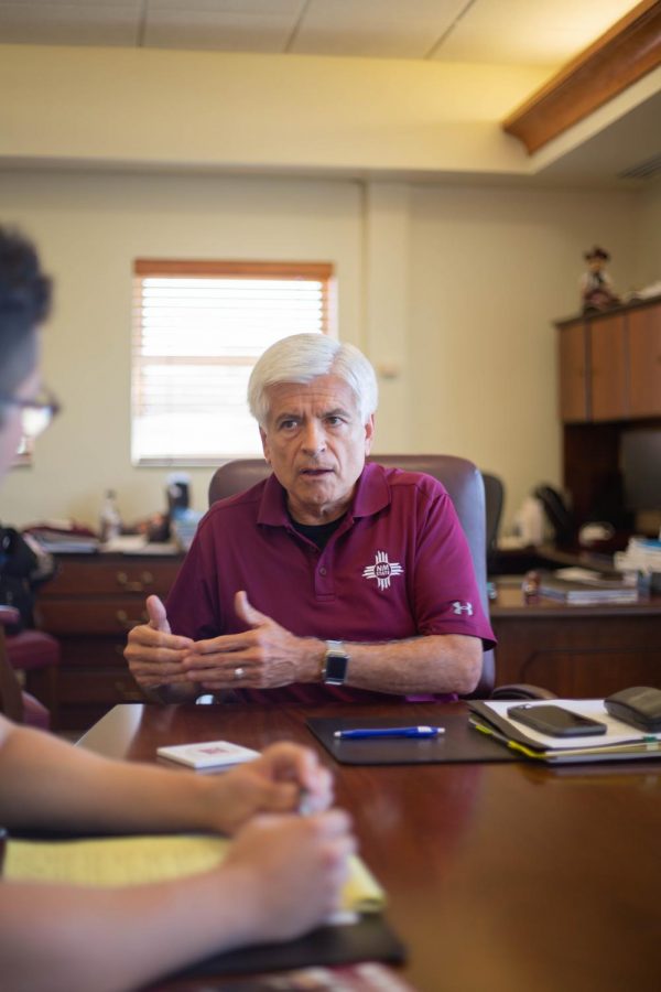 Chancellor Dan Arivzu acknowledges the difficulties of being an FBS football school and will attempt, along with Director of Athletics Mario Moccia, to lead NMSU into a FBS football conference in the near future. 