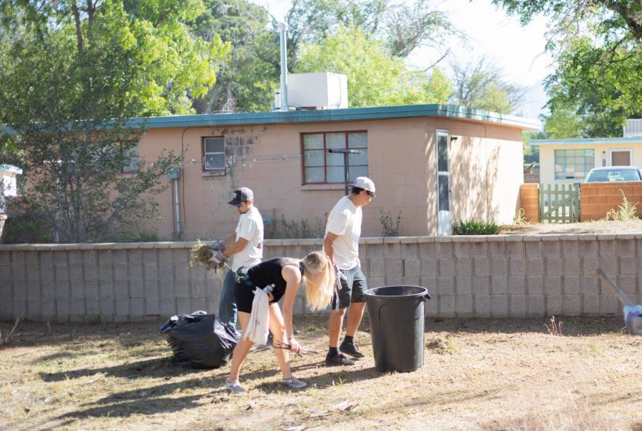 Part of Keep State Great, volunteers went to Tom Fort & Sutherland Villages to pull weeds from yards.