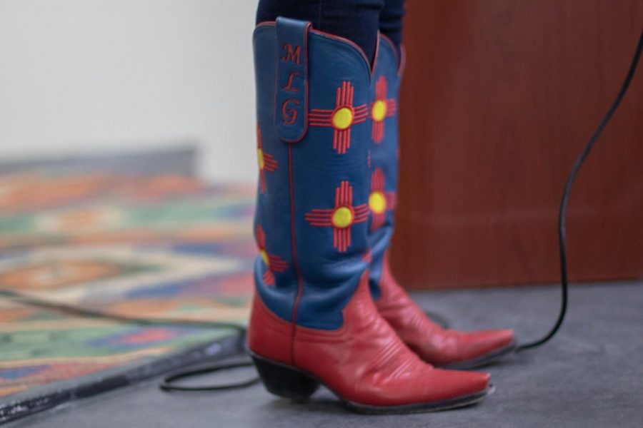 Michelle Lujan Grishams boots caught the eyes of attendees, with her initials engraved on the sides. 