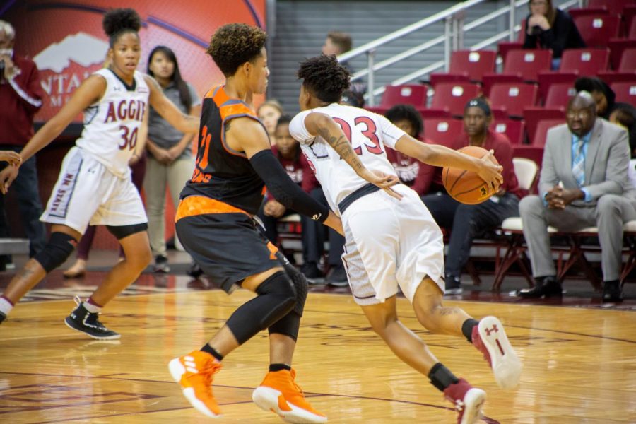 Aaliyah Prince posts 12 points, eight boards, three assists and a team-high four steals in the Aggies 56-46 win over the Redhawks.