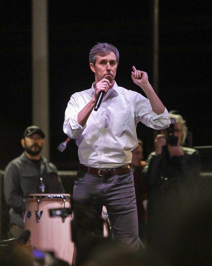 Beto ORourke gave a 20 minute speech feet away from the El Paso County Coliseum where Trump was speaking at the same time. 
