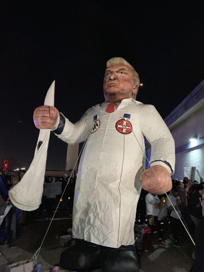 A balloon depicting Donald Trump as a member of the Ku Klux Klan. 