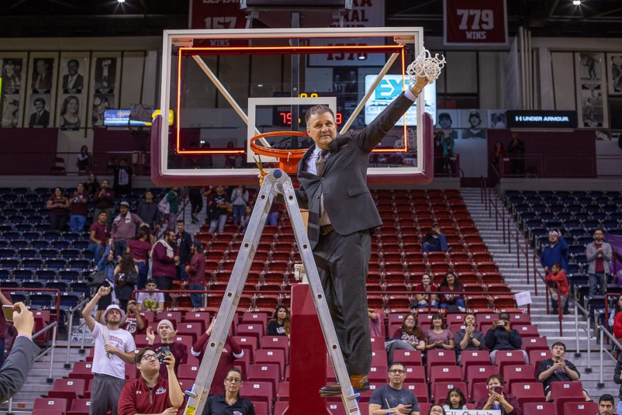 NM State head coach Chris Jans after the Aggies celebrated winning the WAC regular season title. 