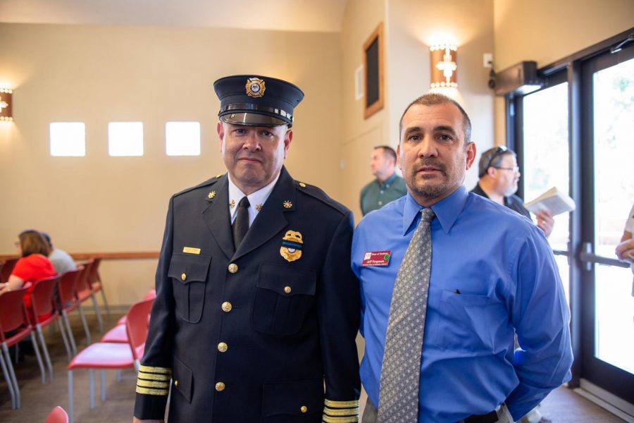 Louis Huber, Deputy Fire Chief(left) stands next to Jeff Ferguson, Assistant Dean of Students (right) before honoring late members of the NMSU community.