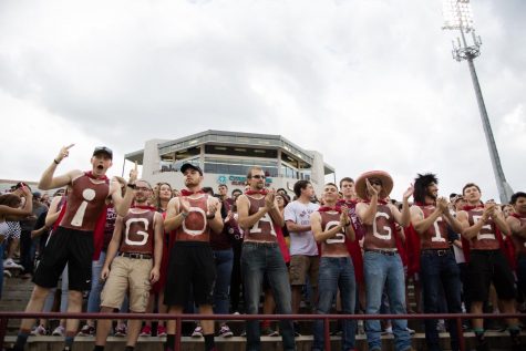 A growingly unfamiliar sight -- fans pack Aggie Memorial at a 2019 football matchup against San Diego State.