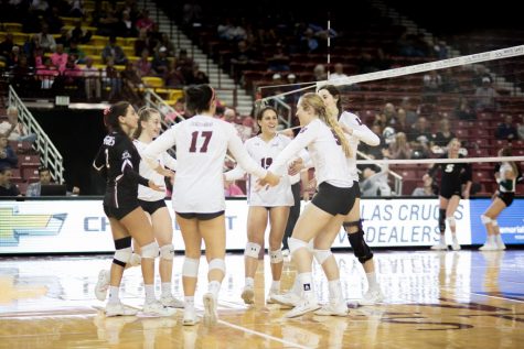 New Mexico State preserves their perfect in-conference record, coming back from two sets down to pull off their 12th straight win.