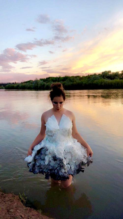 This dress, made entirely of coffee filters, is what the audience can expect at this springs sustainable fashion show. (Courtesy Photo)