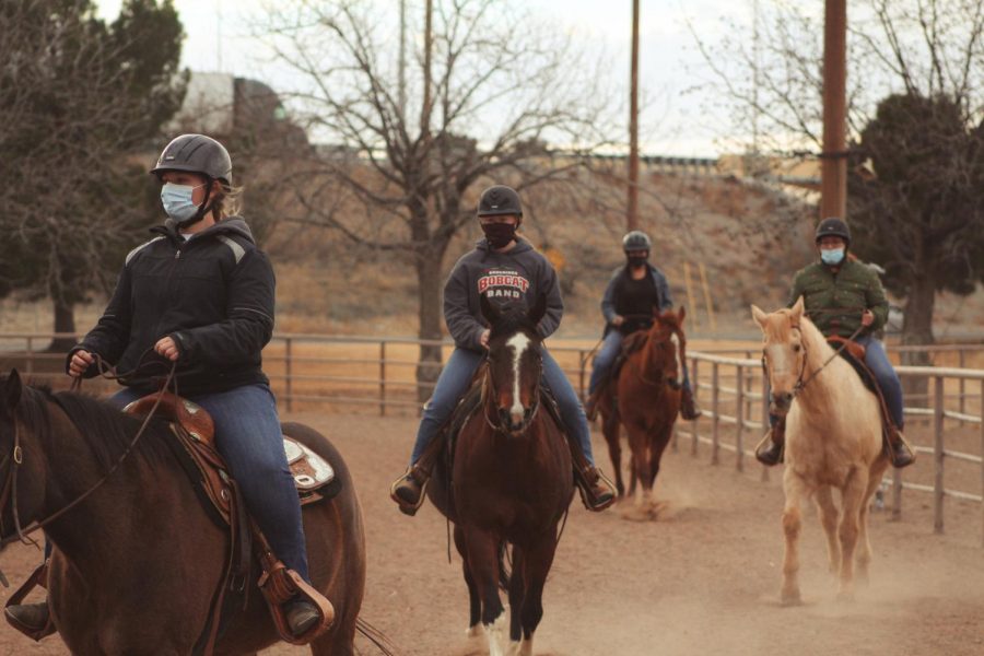 NMSU Equestrian team practices on the west end of campus near the College of Aces on Jan. 30. 