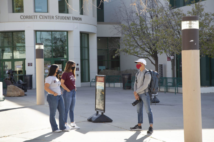 Signs of normalcy on campus are beginning to return, such as these interviews led by the NMSU Marketing Department for their project, Be Bold 2025. 