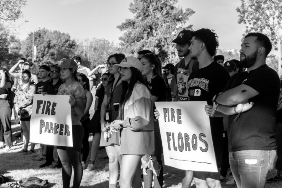 ASNMSU and NMSU students join together to protest the removal of NMSU President John Floros and Provost Carol Parker.