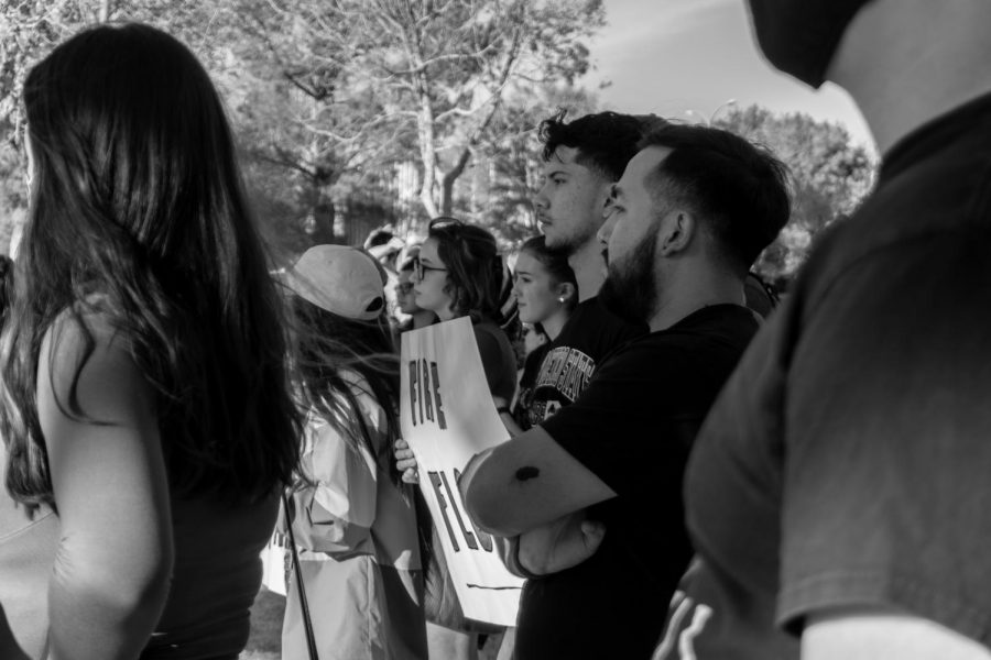 ASNMSU President Pro-Tempore David De La Cruz joins students at New Mexico State University during student protest against higher administation officials. 