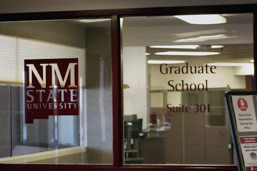 The window of the graduate school office in the Educational Services building.