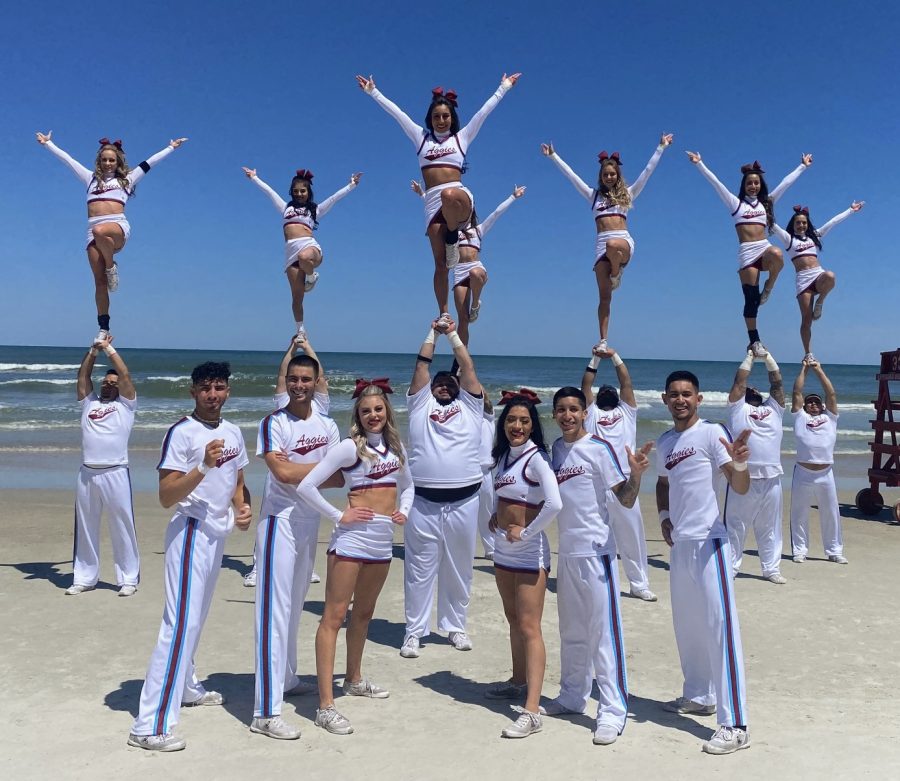NMSU Cheer in Daytona posing for the photo that was taken in April 8, 2022. 