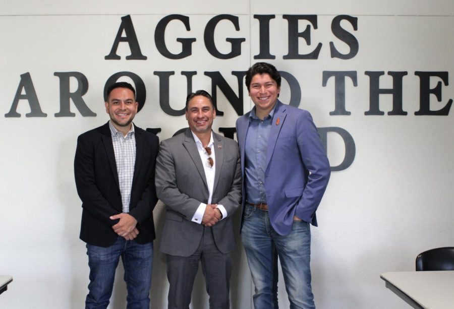 At the end of the forum Gabe Vasquez, Zack Quintero, and Lt. Governor Howie Morales stand in front of “ Aggies Around The World” in third floor of the Corbett at NMSU.
Taken on April 26th