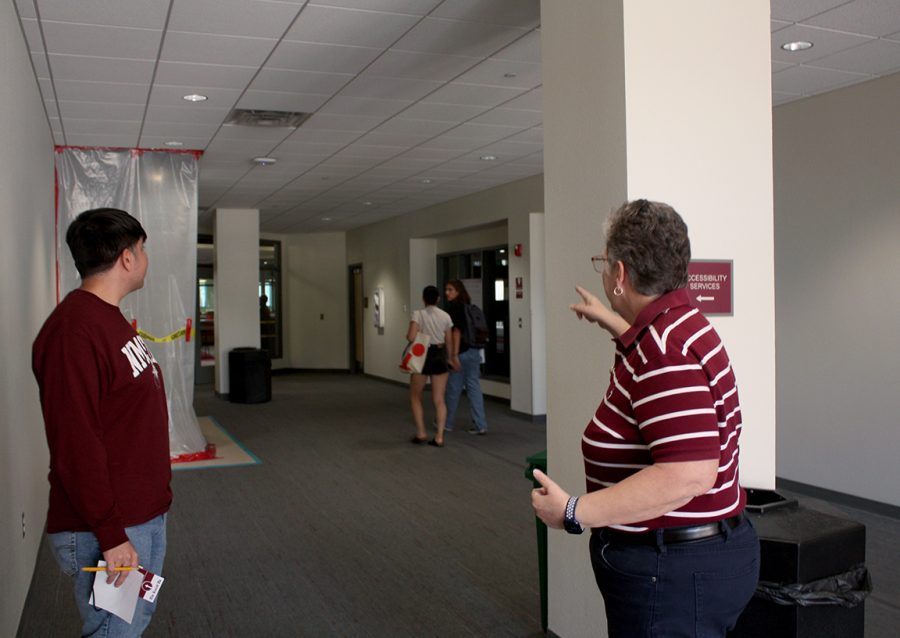 Dr. Ann Goodman, dean of students, explains the plans for the renovations to Round Up reporter, Ernesto Cisneros. Date taken: May 2, 2022