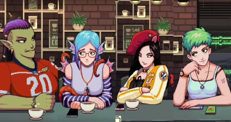 The Nintendo Switch game Coffee Talk depicted with some of the characters in the game where you play as a barista. Screenshot by Noelle Whetten on Spet. 22, 2022.