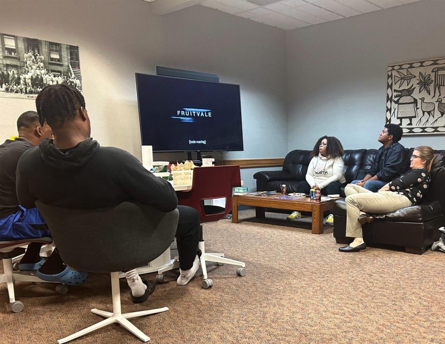 NMSU students and BSA memebers watch Fruitvale Station during thier discussion night in thier offices. Photo taken on Feb. 8, 2023.
