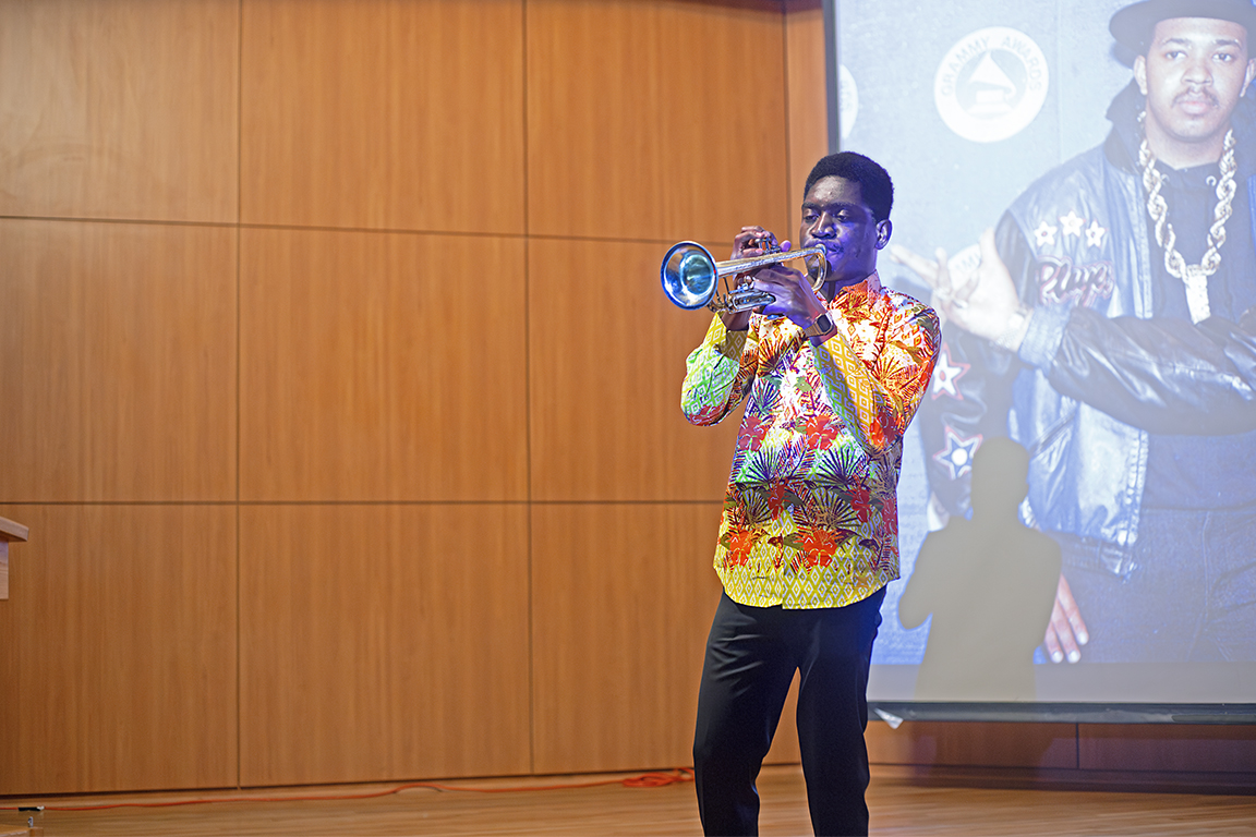 Trumpet player Samuel Owusu performed the Ghana-National Anthem for audiences on Feb. 17, 2024.