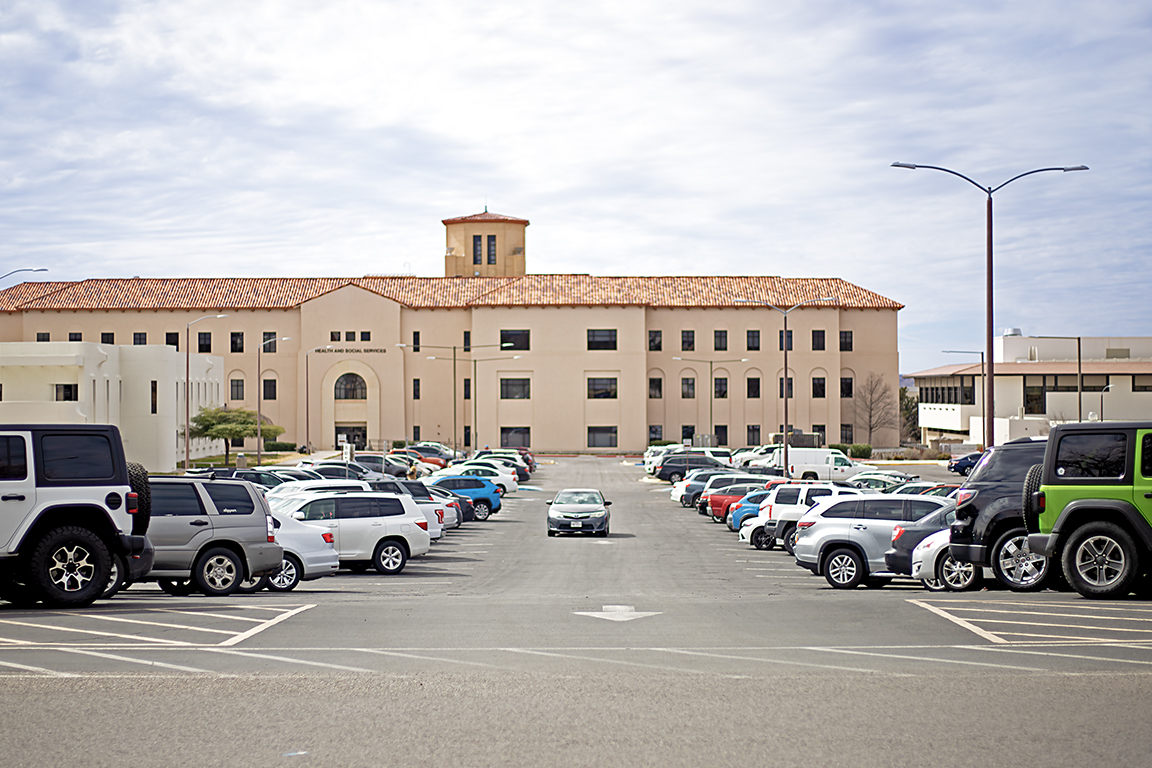 Students spend many minutes looking for parking spaces each morning in lot 16 across the bookstore. Feb. 23, 2024.