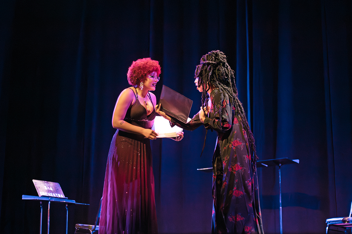 Indira Rucker (left) and Janay Hanley (right) perform the student submitted piece, “Candlelight Dances” at the  High Desert New Play Festivals on Feb. 16, 2024.