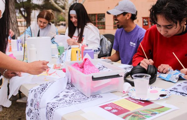 NMSU students decorate various white bandanas, showing their solidarity with The Bandana Project. March 26, 2024. 