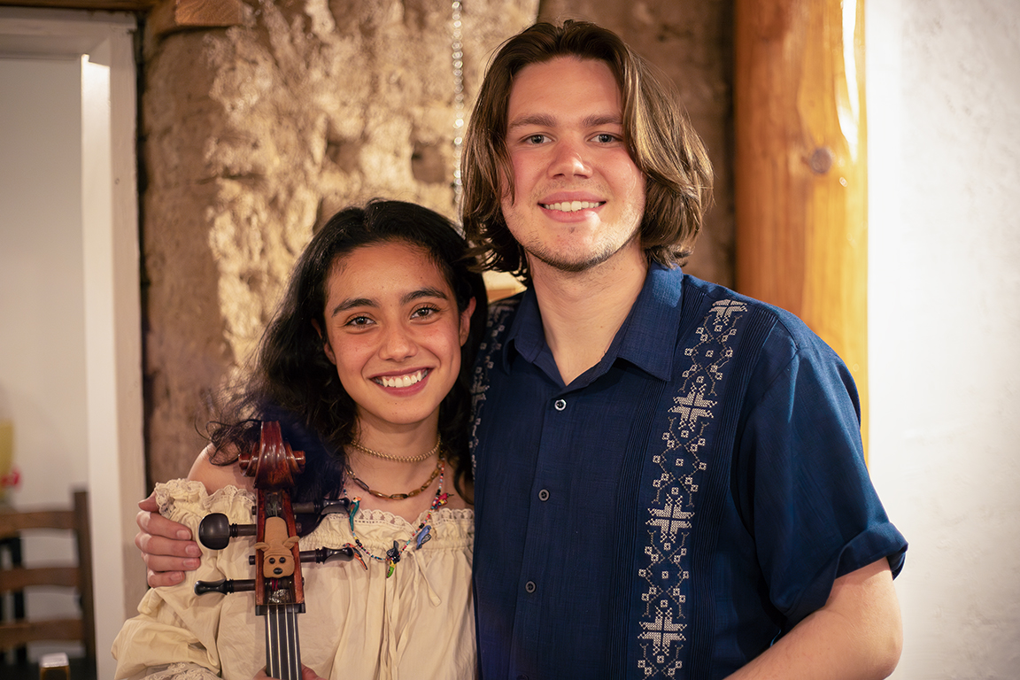 Cellist Emma Alvarez de la Rosa (left) and percussionist William Reeves (right) pose for a portrait on March 8, 2024, after their performance.