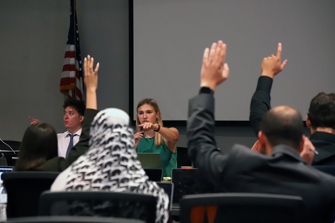 ASNMSU Vice President Elida Miller holds a vote for the ASNMSU Senate on Thursday, Sept. 5, 2024, in the Corbett Center Student Union.  