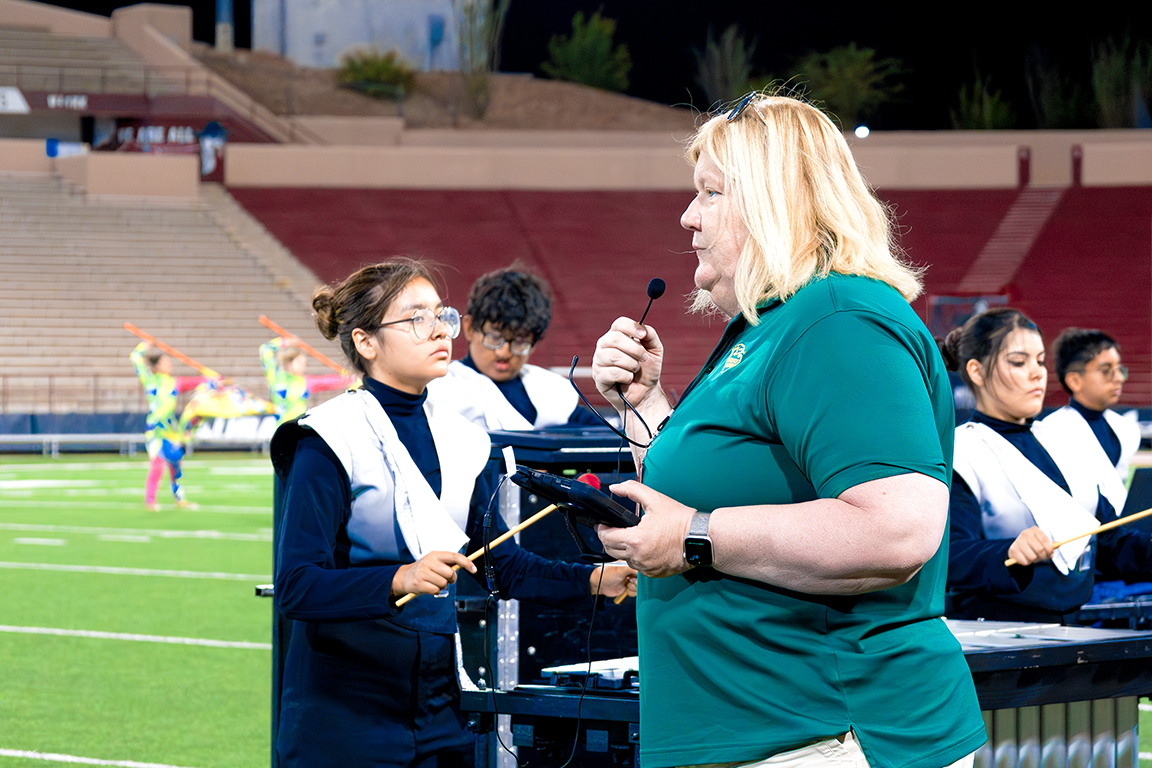 Music Panel Judge, Jodie Rhodes took notes and scores Bel Air High School’s performance. Sept. 21, 2024.