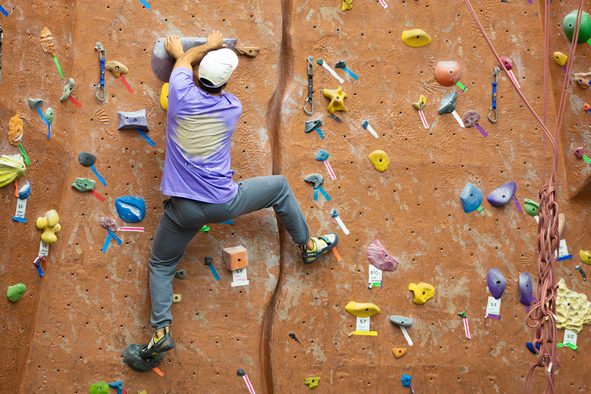 An NMSU student gets in some extra practice before the official Climbing Club meets at 7 p.m.  Wednesday, Oct. 9, 2024. 