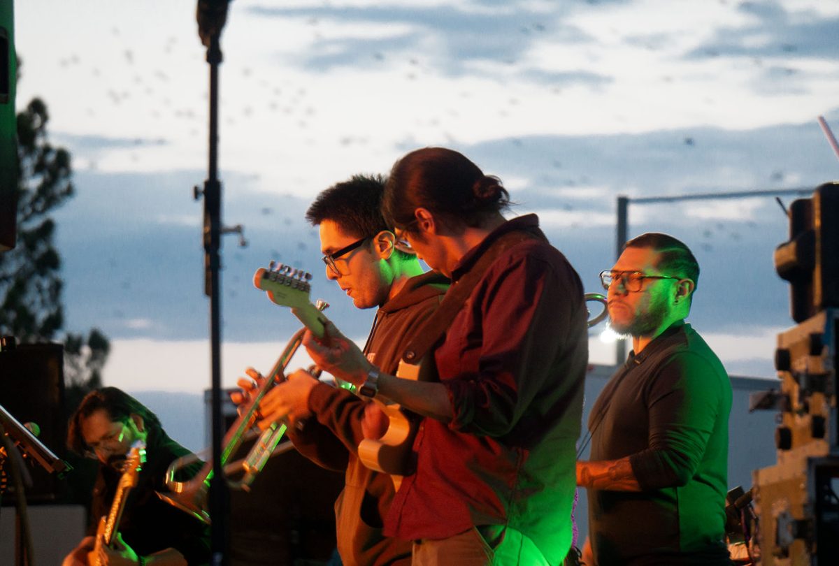  Band members perform live during LACumbia Night, an event hosted by NMSU's Latin American Programs. Oct. 16, 2024.  