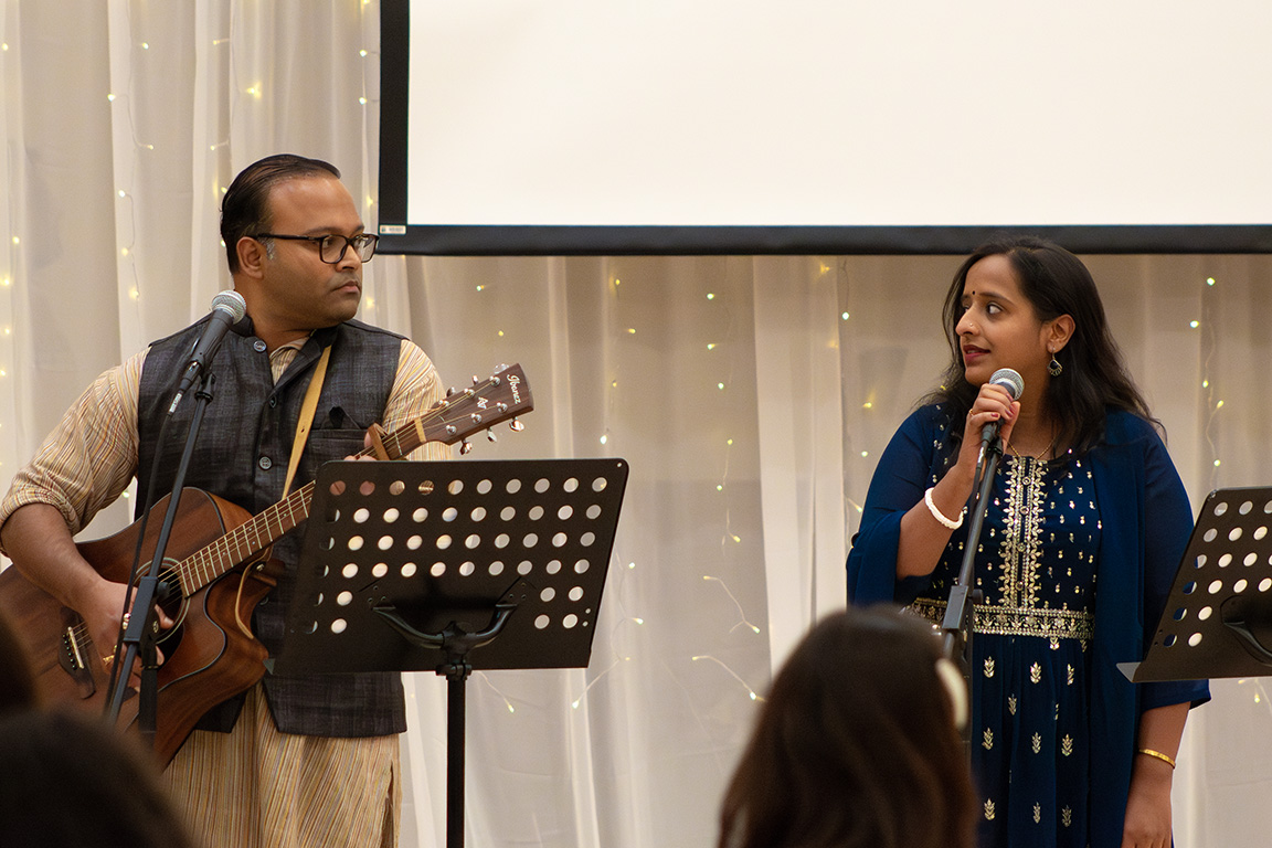 Two artists perform a love song for Roshni, an event hosted by the Indian Students Association and the Asian, Asian American, and Pacific Islander community. Nov. 3, 2024