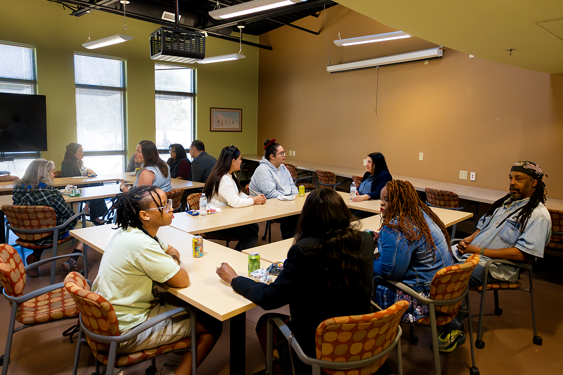 Guests sat in groups to talk about their experiences with social advocacy and rotated to different tables. Feb. 5, 2025. 