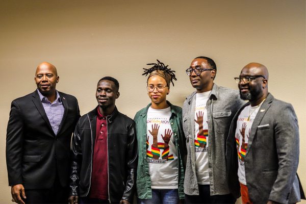 Members and organizers of the panel gather after an engaging discussion at NMSU. Feb. 12, 2025. 