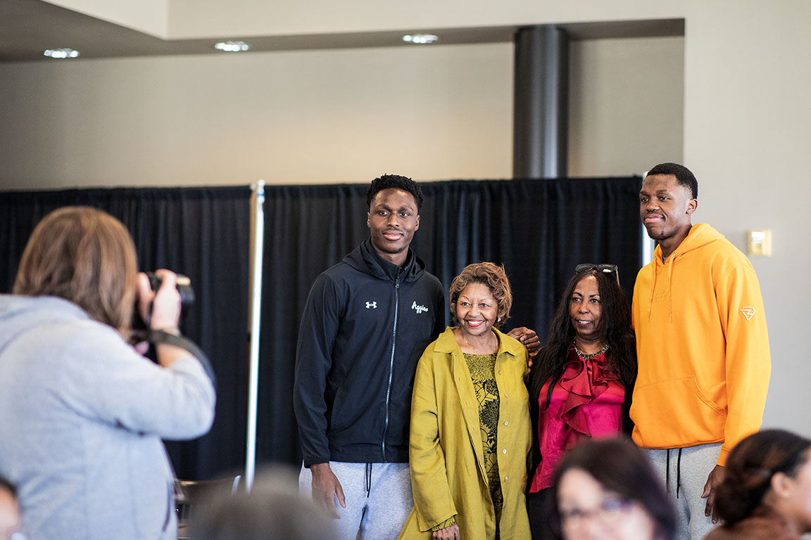 NMSU athletes pose for a photo, in celebration during the special event. Feb. 27, 2025.