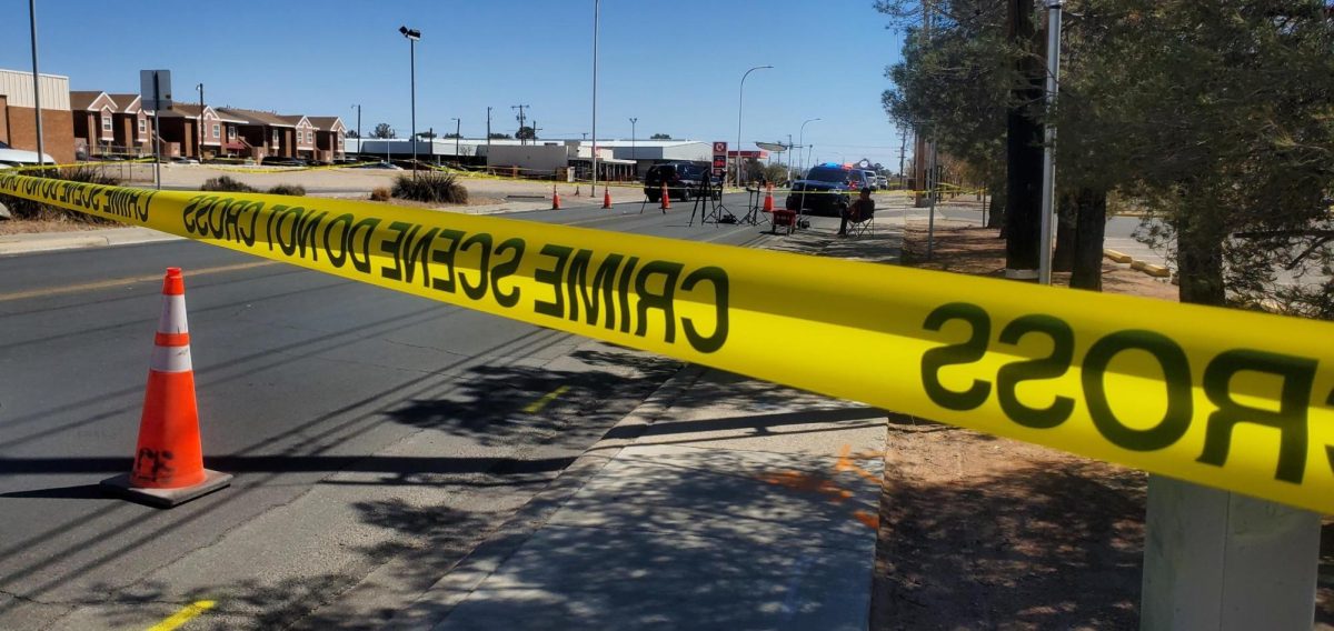 The road nearby Young Park following Friday night’s fatal shooting in Las Cruces. Photo courtesy of Hugo Perez, News22. 