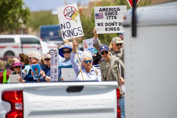 The "No Kings" protest took place on the intersection of Picacho Avenue and Main Street on Saturday, April 19, 2025. 