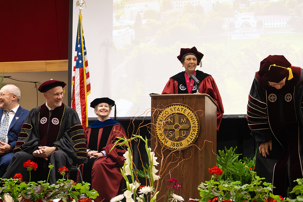 NMSU Board of Regents chair Ammu Devasthali gives the investiture of the president on Thursday, April 24, 2025. 