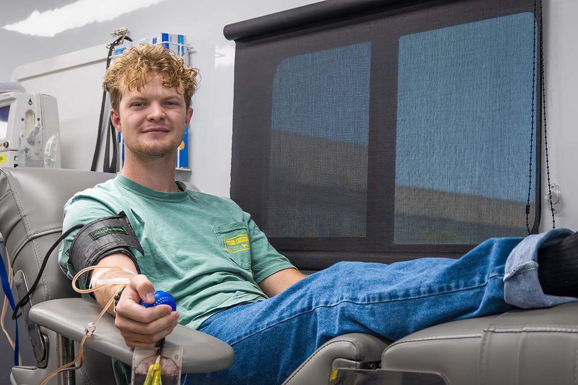 An NMSU student donates blood on Sept. 11, 2025.  