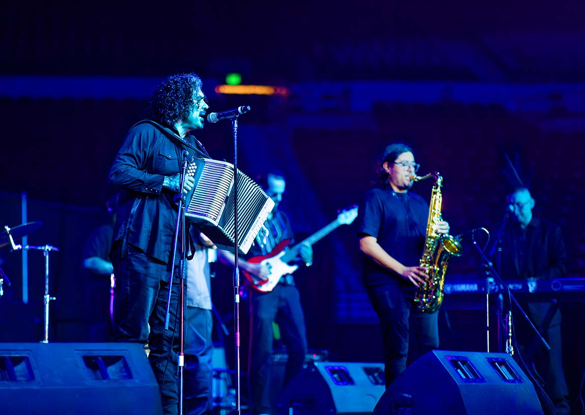 Frontera Bugalú's Kiko Rodríguez performs passionately during Cumbia Night II. Sept. 18, 2025. 