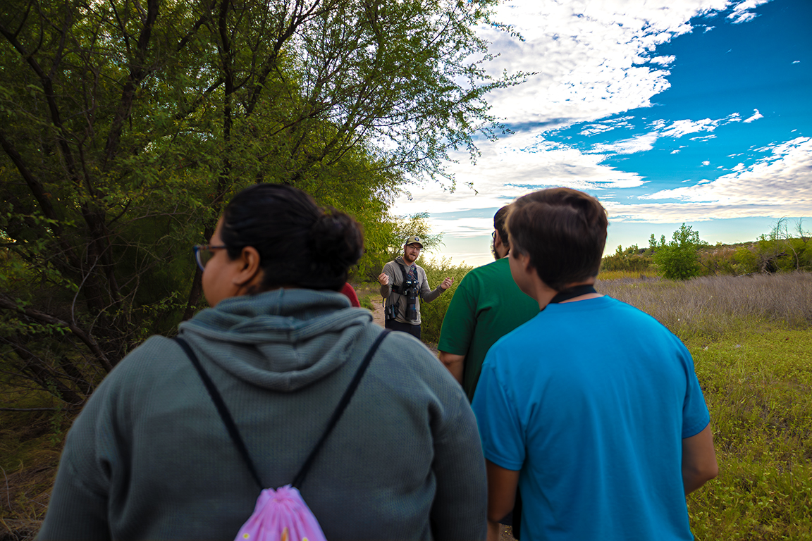 Dylan Osterhaus guides attendees through the Mesilla Valley Bosque. Oct. 11, 2025.