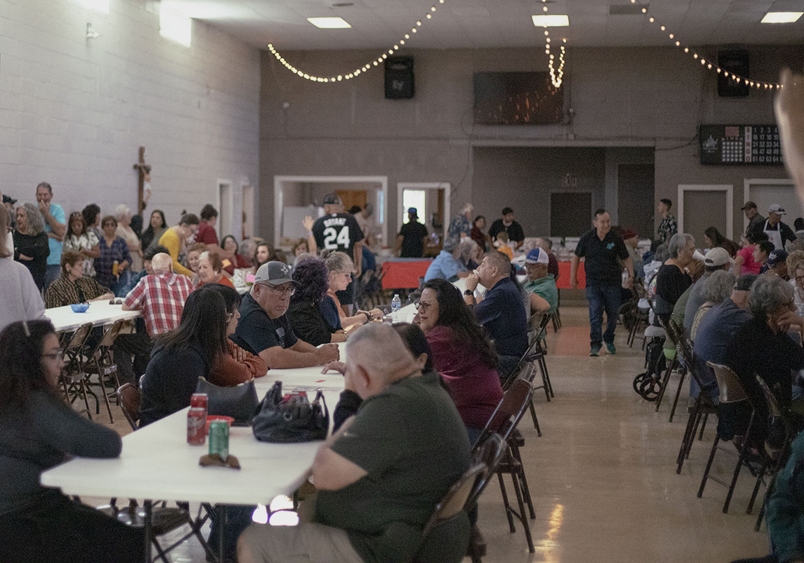 Guests fill the hall, sharing food and fellowship while supporting the parish fundraiser. Oct. 19, 2025