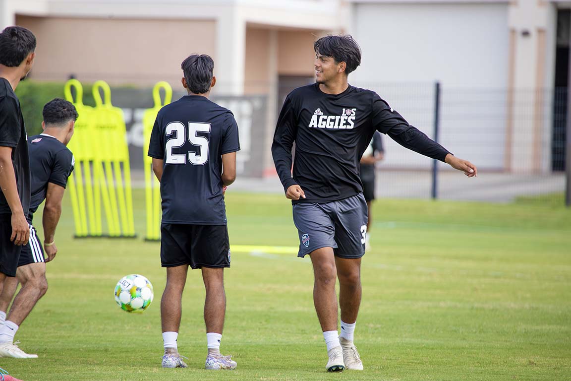 David Hernandez smiles at teammates during the UDA NMSU practice on September 26, 2025. 