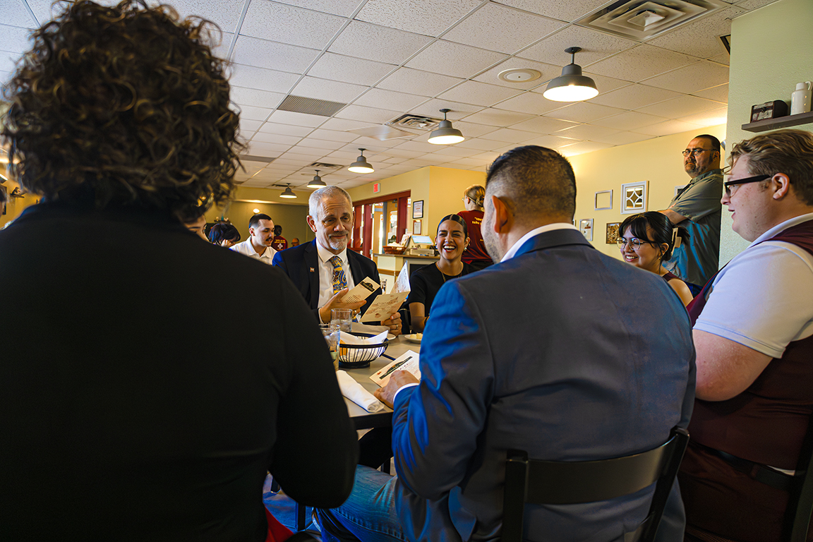 Representative Vasquez and NMSU President Ferme share a meal with Hospitality and Tourism students. Oct. 24, 2025. 