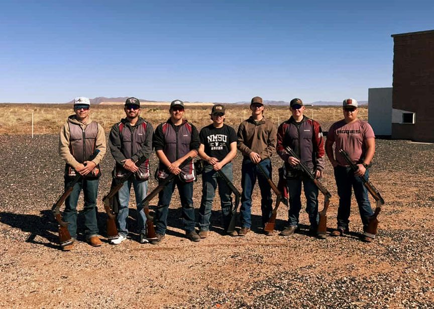Members of the Aggie Trap and Skeet team gather for a group photo during team activities.